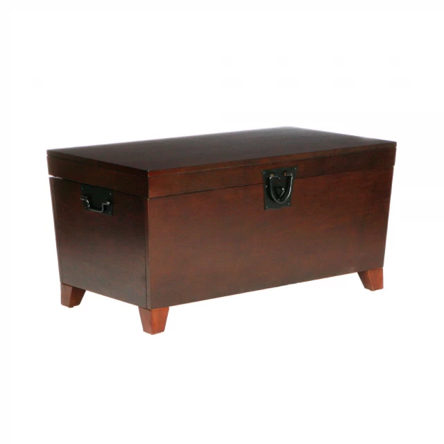 Rectangular manufactured wood coffee table with drawers and metal handles