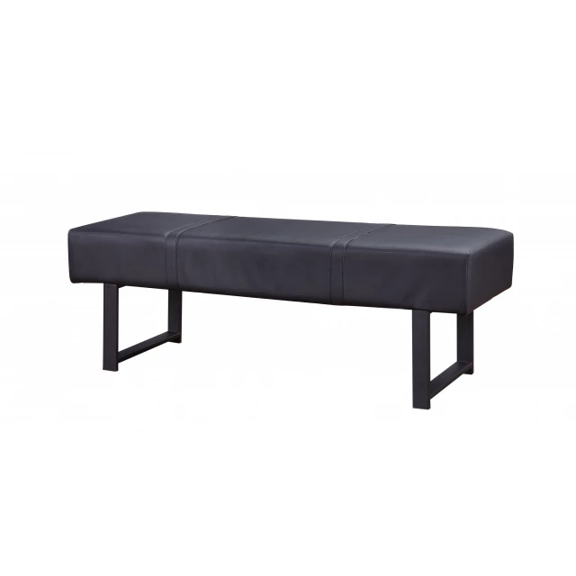Black upholstered faux leather bench with metal legs for outdoor furniture