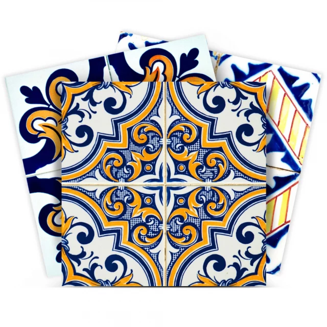 addison multi mosaic peel stick tiles with rectangle art pattern and electric blue symmetry