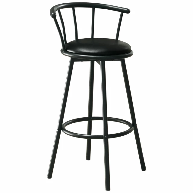 Black metal low back bar chair with cylinder pattern and circle elements