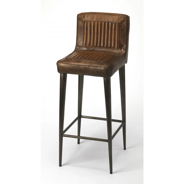 Brown black iron bar chair with wood and metal design for outdoor furniture comfort