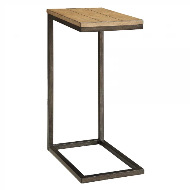 Oak solid wood rectangular end table with pedestal base and wood stain finish