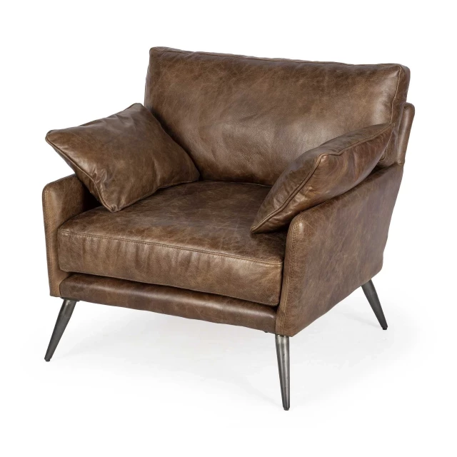 Silver faux leather distressed armchair with comfortable cushion and wooden legs