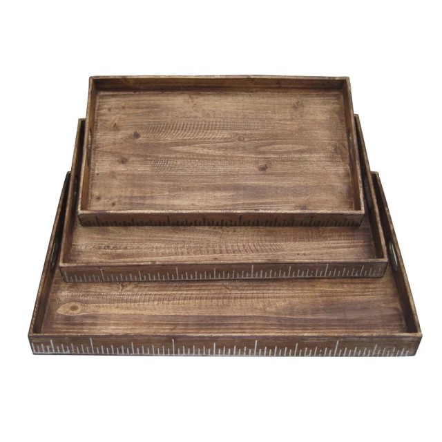 brown wood tray rectangle hardwood metal wood stain