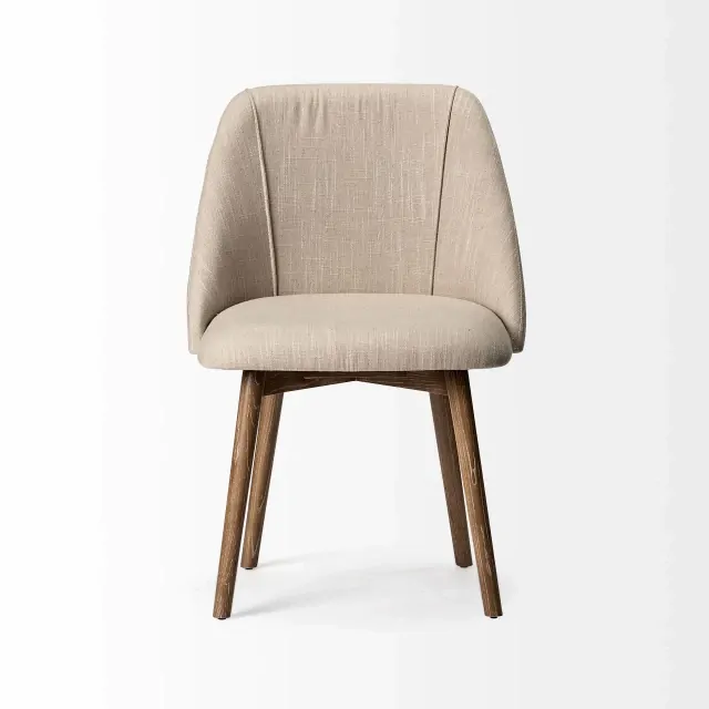 Set Of Two Cream And Brown Upholstered Fabric Side Chairs Set Of Two Cream And Brown Upholstered Fabric Side Chairs