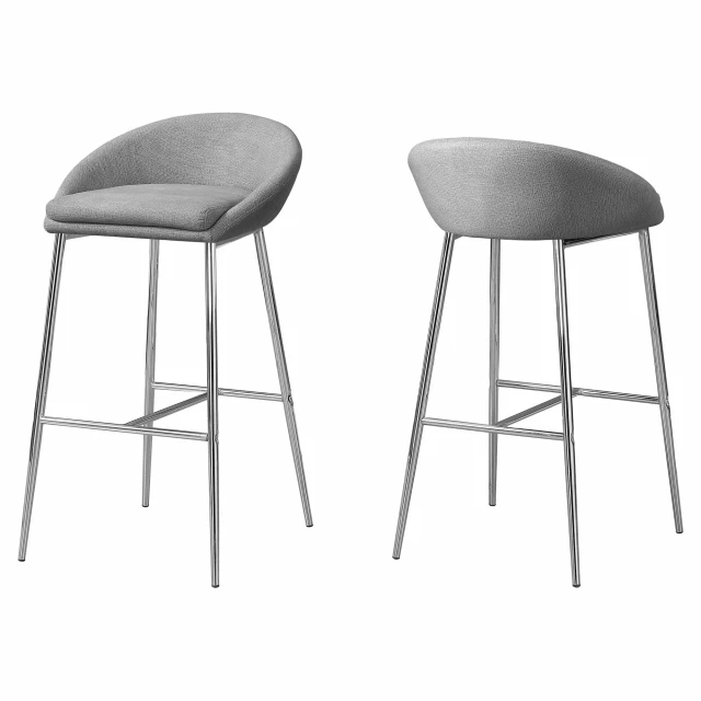 Silver metal low back bar chairs with composite material and wood elements