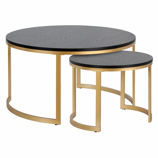 Gold steel round nested coffee tables in a modern furniture setting