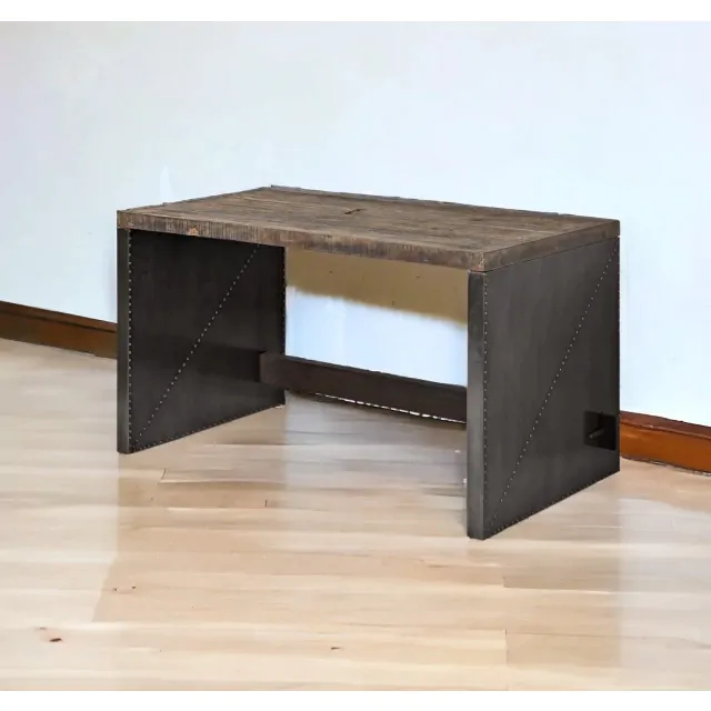 Dark Brown Solid Reclaimed Wood Office Desk With Metal Cladded Frame Dark Brown Solid Reclaimed Wood Office Desk With Metal Cladded Frame