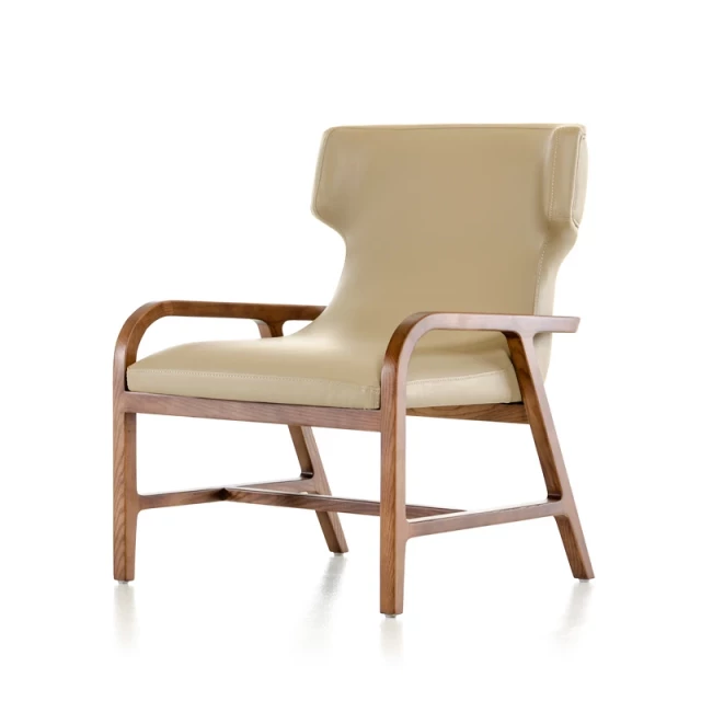 walnut wood taupe leatherette accent chair with armrests and hardwood construction for comfortable seating