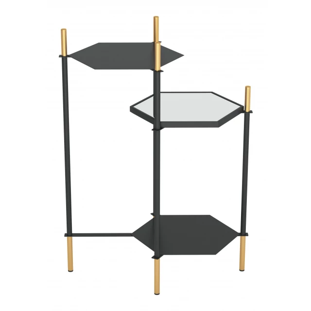 Gold black glass end table with shelves for modern home decor