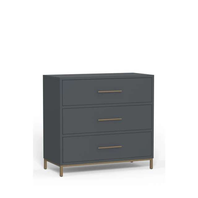 alt=Gray solid wood drawer chest in modern design