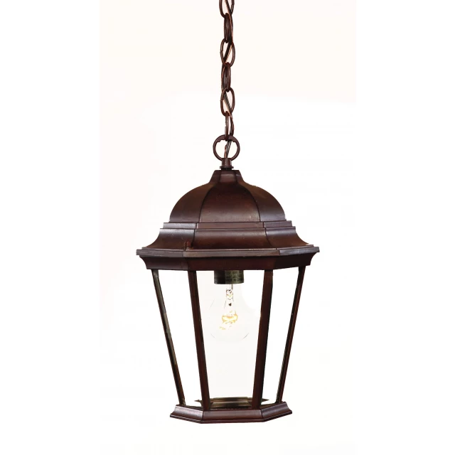 brown domed glass lantern hanging light with metal finial and light fixture