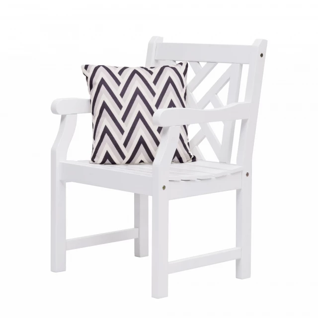 Stylish white patio armchair with a modern diagonal design