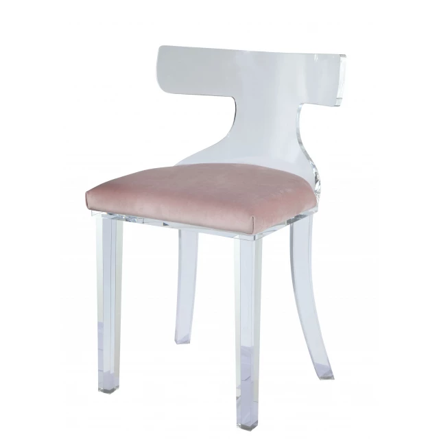 Pink velvet clear acrylic accent chair with hardwood details