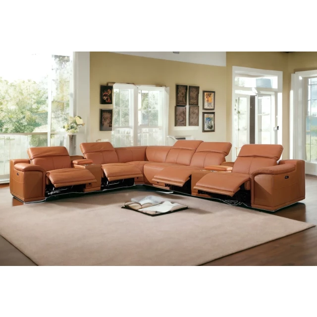 U-shaped eight corner sectional console in a cozy living room setting with wood accents and comfortable lighting