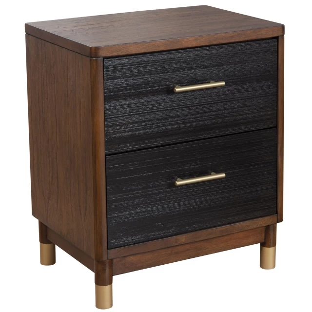 Dark walnut black mod drawer nightstand with wood stain finish and rectangular table top