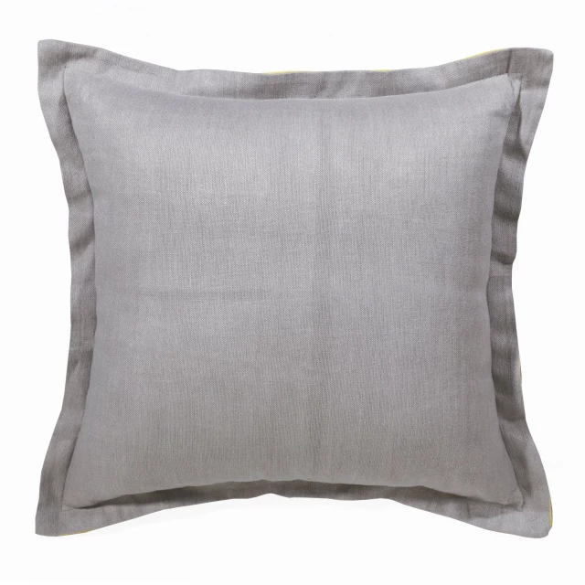 Gray yellow linen zippered pillow with comfortable cushion throw pillow design and metal zipper detail