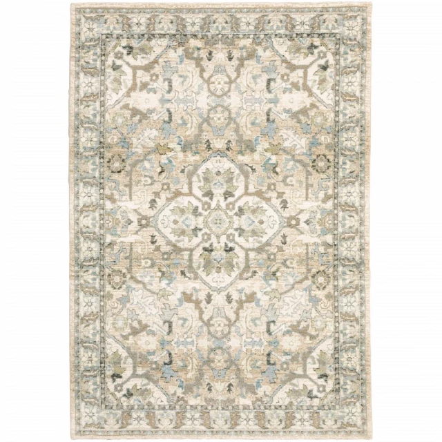 beige ivory medallion area rug with brown and beige pattern