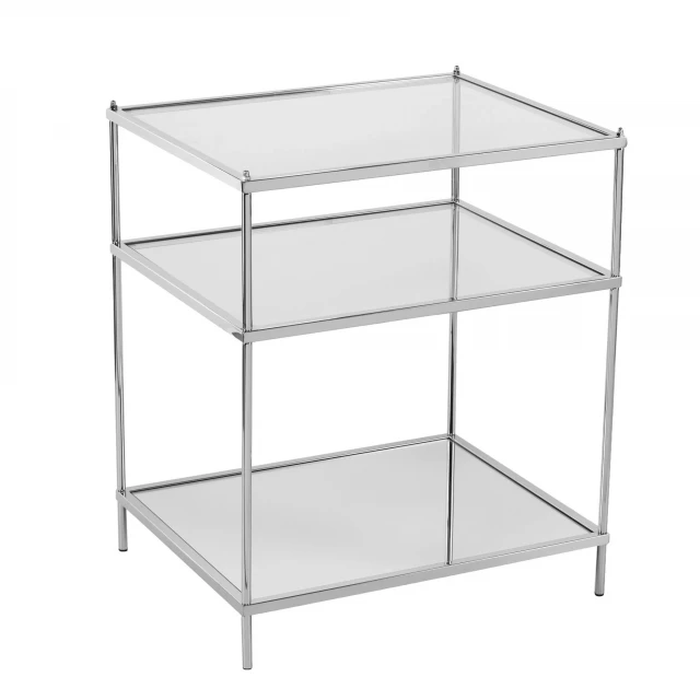 Iron rectangular mirrored end table with shelf for modern home decor