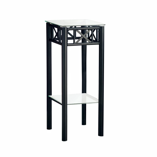 Black clear glass end table with shelf in a modern furniture design
