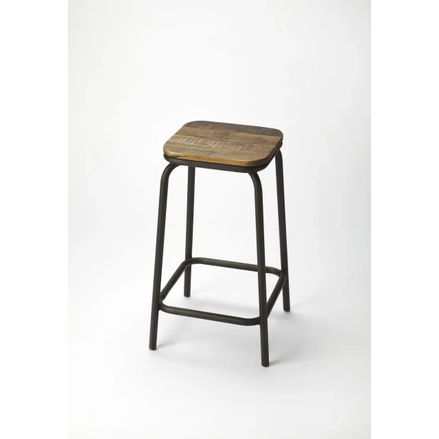 Iron backless counter height bar chair with hardwood metal and composite material