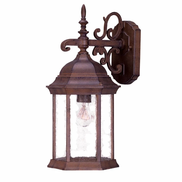 brown domed hanging lantern wall light with metal frame