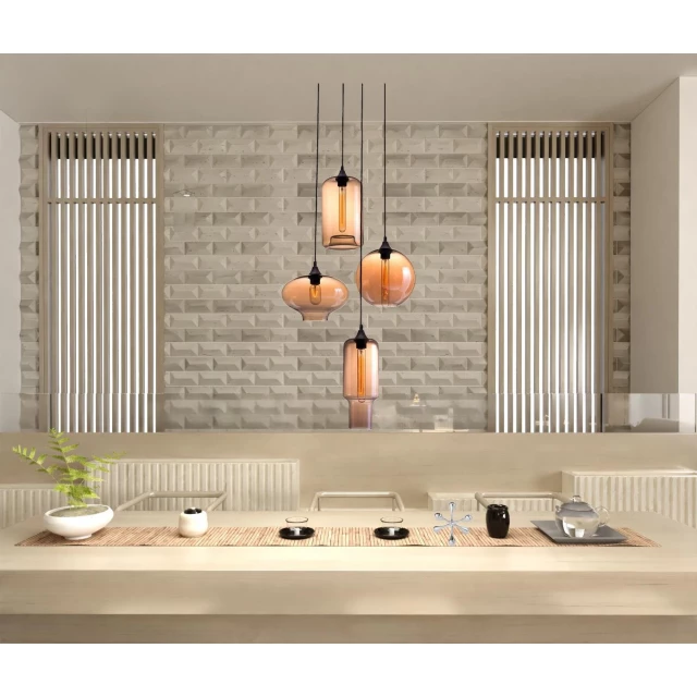 metal dimmable ceiling light with amber shades in a modern kitchen interior design