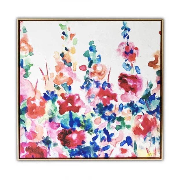 Floral garden framed canvas wall art with vibrant flowers and detailed petals in a rectangle frame