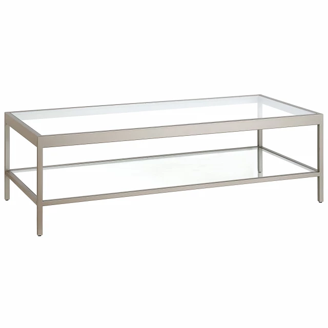 Silver glass steel coffee table with shelf and hardwood finish