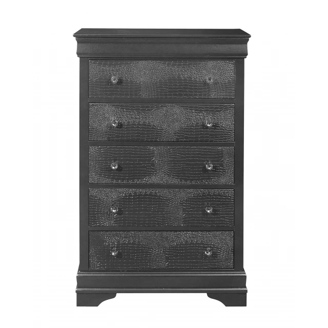 Grey solid wood five drawer chest in minimalist design
