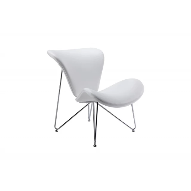 White fabric polyester chair with metal accents and wooden armrests for comfortable seating