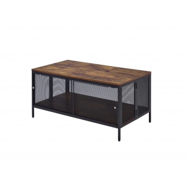 Antique oak rectangular coffee table with shelf and hardwood flooring finish