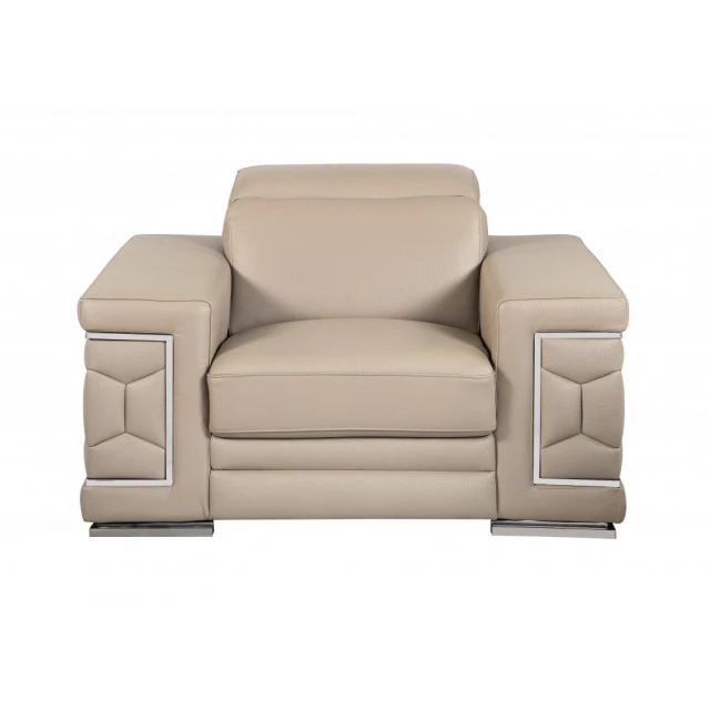 Beige silver faux leather club chair with armrests for comfortable seating in furniture setting