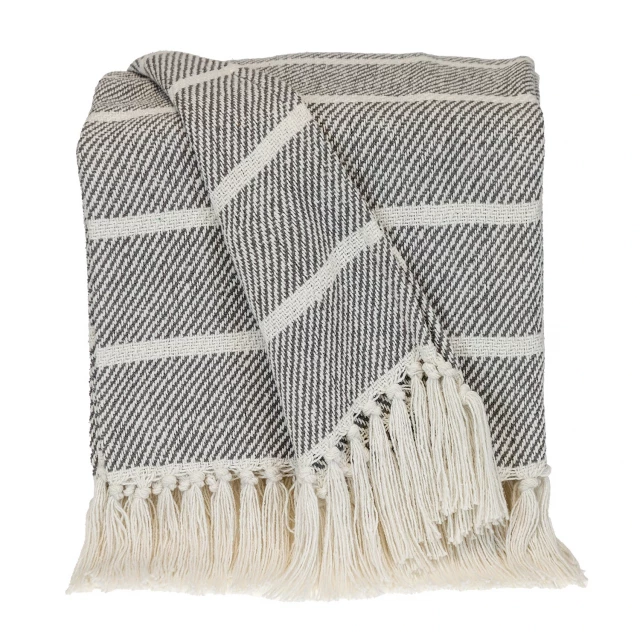 Collection transitional stripe gray rectangle throw featuring sleeve