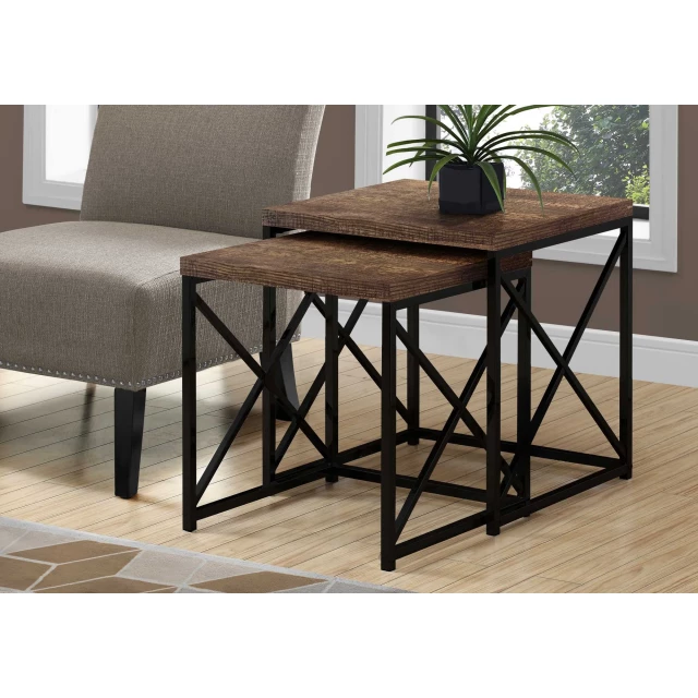 Black brown nested tables with wood finish and interior design elements