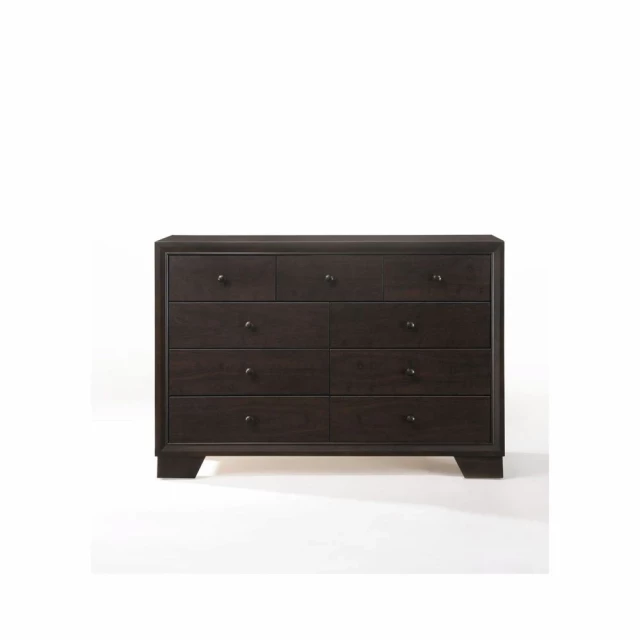 Espresso solid manufactured wood double dresser in contemporary style