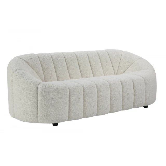 White Sherpa black sofa with comfortable natural and composite materials in beige and magenta colors