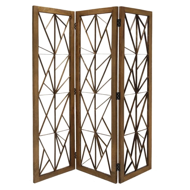 Brown wood metal incline screen with triangle rectangle symmetry and pattern