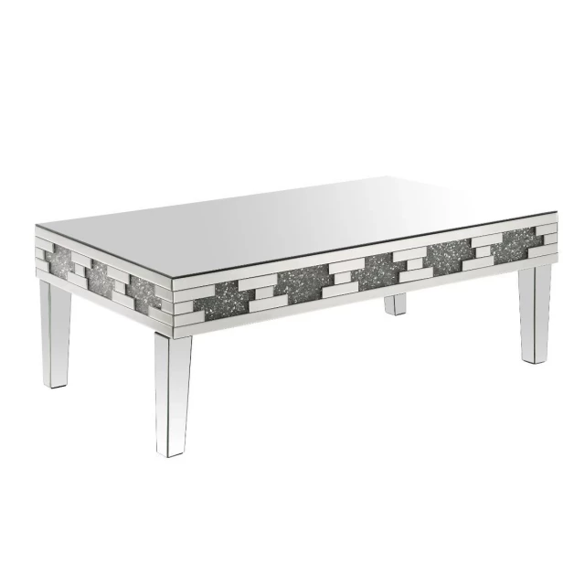 Rectangular mirrored coffee table in manufactured wood with sofa tables and outdoor furniture elements