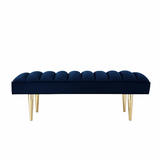 Navy blue gold upholstered velvet bench furniture with elegant design details