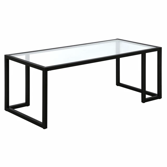 Black glass steel coffee table with rectangle shape and parallel aluminium legs