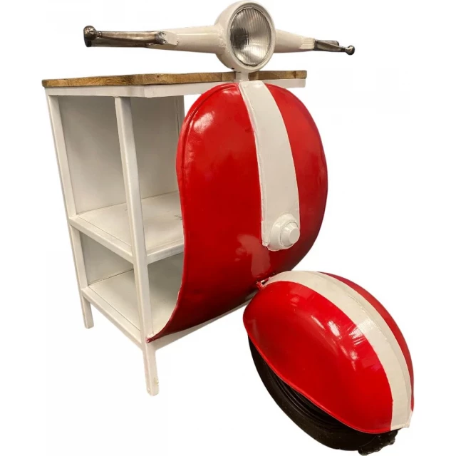 White novelty scooter open cabinet shelves with propeller and automotive design elements
