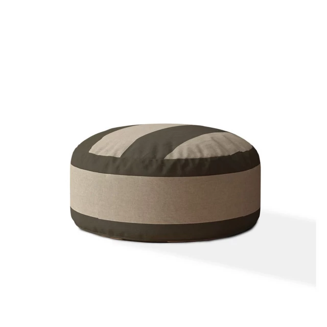 Green cotton round striped pouf cover for home decor