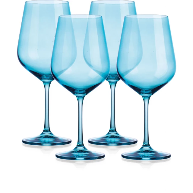 Translucent aqua blue large wine glasses in stemware design perfect for barware