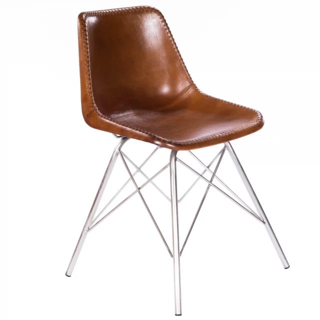 Brown silver faux leather side chair with wood pattern and comfortable design