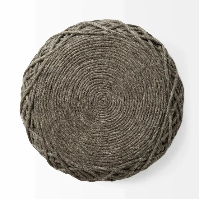 Brown Wool Cylindrical Pouf With Diamond Pattern Brown Wool Cylindrical Pouf With Diamond Pattern