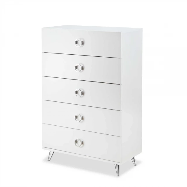 White chrome-finished particle board chest of drawers