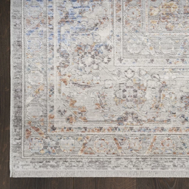 power loom distressed runner rug with fringe in brown rectangle pattern on wood flooring