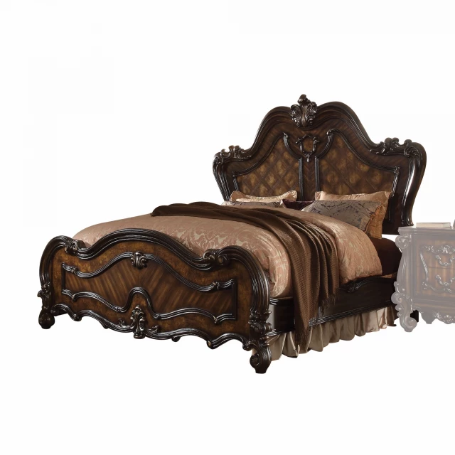 Queen brown bed in a modern bedroom setting