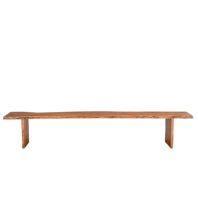 Brown solid wood dining bench with varnish finish suitable for outdoor furniture